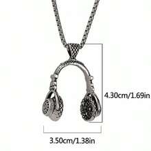 摇滚音乐耳机吊坠项链配饰，欧美流行男士钛钢长款毛衣，嘻哈风格 - 彩色 - 查看 3