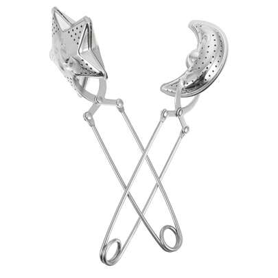 Juego de infusores de té de acero inoxidable, infusor de té con diseño creativo de luna y estrella, diseño de agujeros pequeños, apto para taza y tetera de hojas sueltas