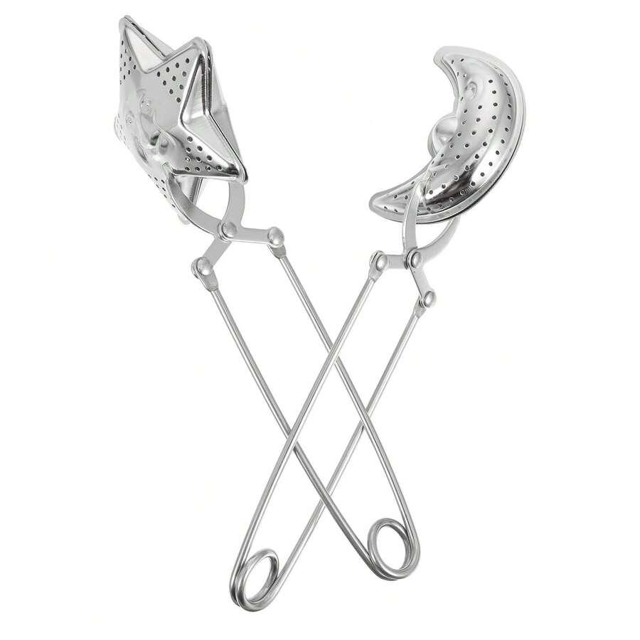 不锈钢茶漏套装，创意月亮星形茶漏，小孔设计，适用于杯子和茶壶冲泡散装茶叶 - 銀色 - 查看 1