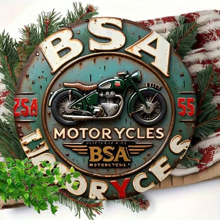 1pc 2D Flat, BSA Motorcycle Retro Aluminum Metal Sign, Retro Garage Bar Farm Outdoor Decoration, Motorcycle Enthusiast Gift, Motorcycle Decoration, Cafe Wall Art