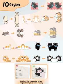 6/10pcs Mini Cat Bookmarks, Colorful Cute Cartoon Kitten Book Page Clips, Unique Reading Gift, Student Back To School Stationery Gift - Multicolor - View 5