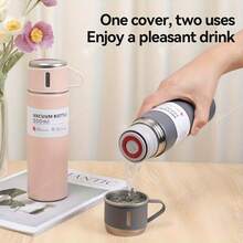 一套不锈钢真空保温杯组合，包含一个500毫升保温水瓶和两个替换盖，可重复使用，可用洗碗机清洗，多功能旅行杯，冷热饮皆宜，礼盒包装