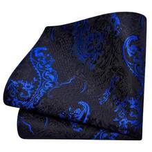 GUSLESON 8cm Paisley Tie Set For Men Necktie Lapel Pin Pocket Square Cufflinks Set For Men,RoyalBlue/Black - 皇家藍/黑色 - 查看 4