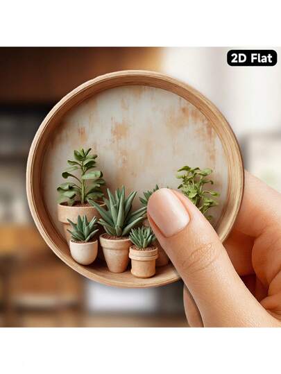 1 st magnetisk växtdekor - Mjuka magneter i akryl och gummi med 3,15" runda minikrukaväxter, jordnära toner (beige, brun, grön) - Kylskåp, bord, hylldekor, lämplig för hem, kontor, kök - Inflyttningsfest, mors dag-present, perfekt för växtälskare - Minimalistisk modern inomhusträdgårdsdekor - 2D platt design, rund trädgård och charmig krukväxtuppsättning - Fokuserad på lugn platsdekor - Akryl- och gummistruktur, 2D platt