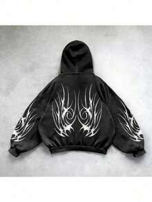 Men's Dark Style Hip-Hop Gothic Hoodie Y2K Harajuku Letter Print Zipper-Opening Casual Jacket - 黑色 - 查看 2