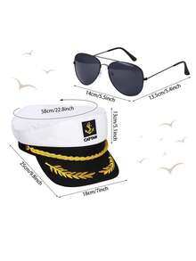 服装套装、帽子套装、帽子组合、角色扮演服装、海军帽、白色帽子、复古平顶军帽、海军上尉水手帽、蓝白条纹、船长帽、水手帽、套装、圆顶、游艇装、派对、万圣节、情人节、礼物、夏季、派对服装、百搭、性感服装、派对用品、服装配饰组合、适合各种场合，如活动、派对、海边、度假、沙滩和日常穿着 - 彩色 - 查看 2