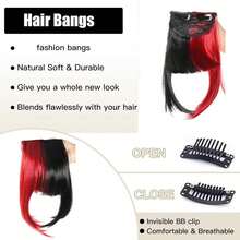 Clip-In Hair Bangs Extensions,With Invisible Clips Airy French And Air Bangs Thin Hair With Temple Coverage For Women Curved Bangs Easy To Style For Daily Wear (Black And Red, French Bangs),38547309 - Black - View 2