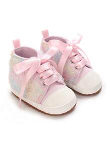 0-12 Months Infant Girls Casual Lace-Up Anti-Slip Soft Sneakers - Pink - View 2