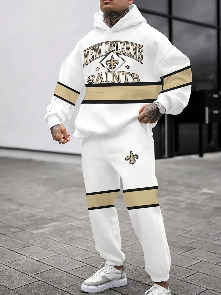 New O-Rleans Saints Casual Hoodie Jogging Sweatpants Tracksuit Set, Football Team Men's Tracksuit Set, Men's Game Day Hoodie Set - Multicolor - View 1