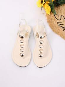 Sandal Jepit Wanita Musim Panas Terbaru Warna Polos dengan Tali Jari Kaki dan Gesper, Sandal Kasual Serbaguna untuk Liburan, Sandal Jepit - Putih - View 3