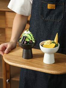 1pc White Star Dotted Ceramic Ice Cream Cup, Yogurt Cup, Japanese Ice Cream Ball Cup, Creative Dessert Baking Cake Bowl, Dessert Pedestal Dish - Multicolor - View 3