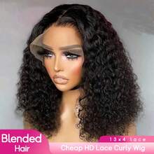 PQL HAIR 13X4 Glueless Wigs Human Blended Hair Pre Plucked Deep Curly Wave Lace Front Wigs Blended Hair Pre Plucked 13X4 HD Lace Front Wigs Human Blended Hair Deep Wave Bleached Knots Lace Wigs Hair 200% Density - Natural & Black - View 21
