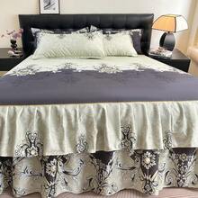 Juego de 3 piezas de falda de cama con estampado floral (1 falda de cama + 2 fundas de almohada, sin relleno de almohada), falda de cama estampada, juego de ropa de cama cómodo y antideslizante para dormitorio y habitación de invitados, adecuado para todas las estaciones - Patrón de flores dos - Ver 6