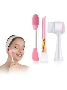 2/3/4/6/7pcs Silicone Beauty Facial Cleansing Brush Set (1 Double-Sided Face Mask Brush + 1 Makeup Brush + 1 Double-Sided Facial Brush + 2 Wrist Bands + 1 Hair Band) - Women Daily Skincare Portable Travel Set / Makeup / Hair Styling - Multi-Functional Combo - Face Mask Brush | Facial Brush | Hair Tie | Makeup Brush | Beauty Brush