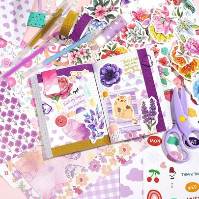 New Stationery Gift Set: 180pcs Floral Stickers, High-Quality DIY Scrapbooking Materials, Notebook, Pen, Funny Gifts
