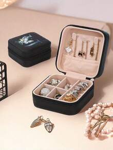 1pc Letter Jewelry Box, Leather Jewelry Travel Storage Case, Christmas Gift For Mom, Bridesmaid Personalized Gift, Valentine's Day Gift, Gift For Her, Bridesmaid Gift - Multicolor - View 3