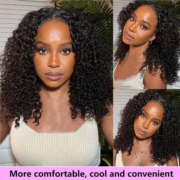 Tóc giả kiểu bob xoăn 4x4, tóc thật, không cần keo dán, liền mạch, đã được cắt và tạo kiểu sẵn, kiểu sóng sâu, độ dày 180%, có thể đội ngay. - Natural Black - Xem 7