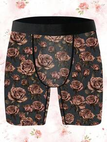 1-Pack Of Novelty Men's Shorts, Valentine's Day Creative Retro Rose Print Shorts, Dark Rose Men's Boxer Shorts, Knitted Fabric, Breathable And Sweat-Wicking, Soft And Skin-Friendly. Perfect Valentine's Day Gift For Boyfriends. Naughty And Cute, Perfect For Casual Home Wear. - Multicolor - View 2
