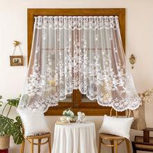 1 Panel de cortina corta con bordado de pájaro blanco estilo campestre para cocina, comedor, ventana pequeña, media cortina, con bolsillo para barra en la parte superior - Blanco - Ver 2