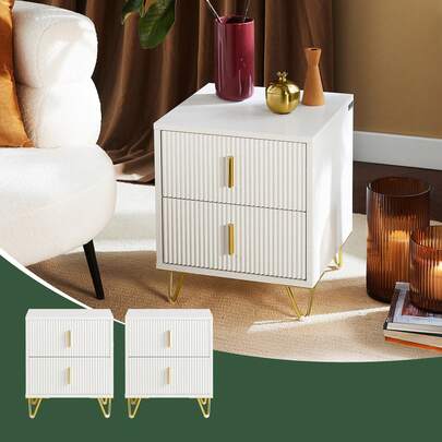 SoBuy Nattduksbord 2-delat set, nattduksbord med 2 lådor, modernt sidobord för sovrum, vit B40 x D40 x H47 cm FBT115-Bx2