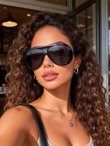 1 Pair Women's Plastic Leopard Print Aviator Full Frame Tinted Lens Fashion Glasses, INS Design, Combining Modern And Retro Charm, Fashion Accessory Suitable For Street Photography, Outfits, Vacation, Travel And More - 彩色 - 查看 12