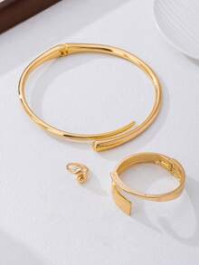 Set de 3 piezas de joyería elegante y de alta gama con anillo, pulsera y collar con forma de lágrima, adecuado para mujeres, fiestas, uso casual y ocasiones románticas - Amarillo Oro - Ver 5