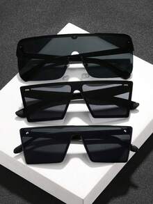 3pcs Men's Geometric Plastic Frame Stylish Classic Black Glasses, Suitable For Outdoor Climbing, Cycling, Beach, Summer Vacation, Outdoor Travel And Other Occasions - Grey - View 9