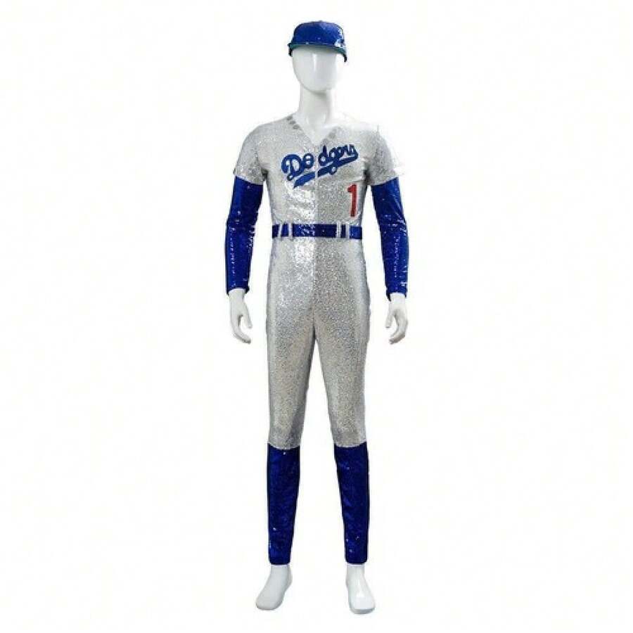 Men Rocketman Baseball Costume Uniform Sequin Jumpsui - Blue - View 1