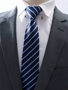 1pc Men's Business Striped Tie, Lazy Zipper Striped Tie, Suitable For Valentine's Day Gifts And Daily Wear. - A - View 3