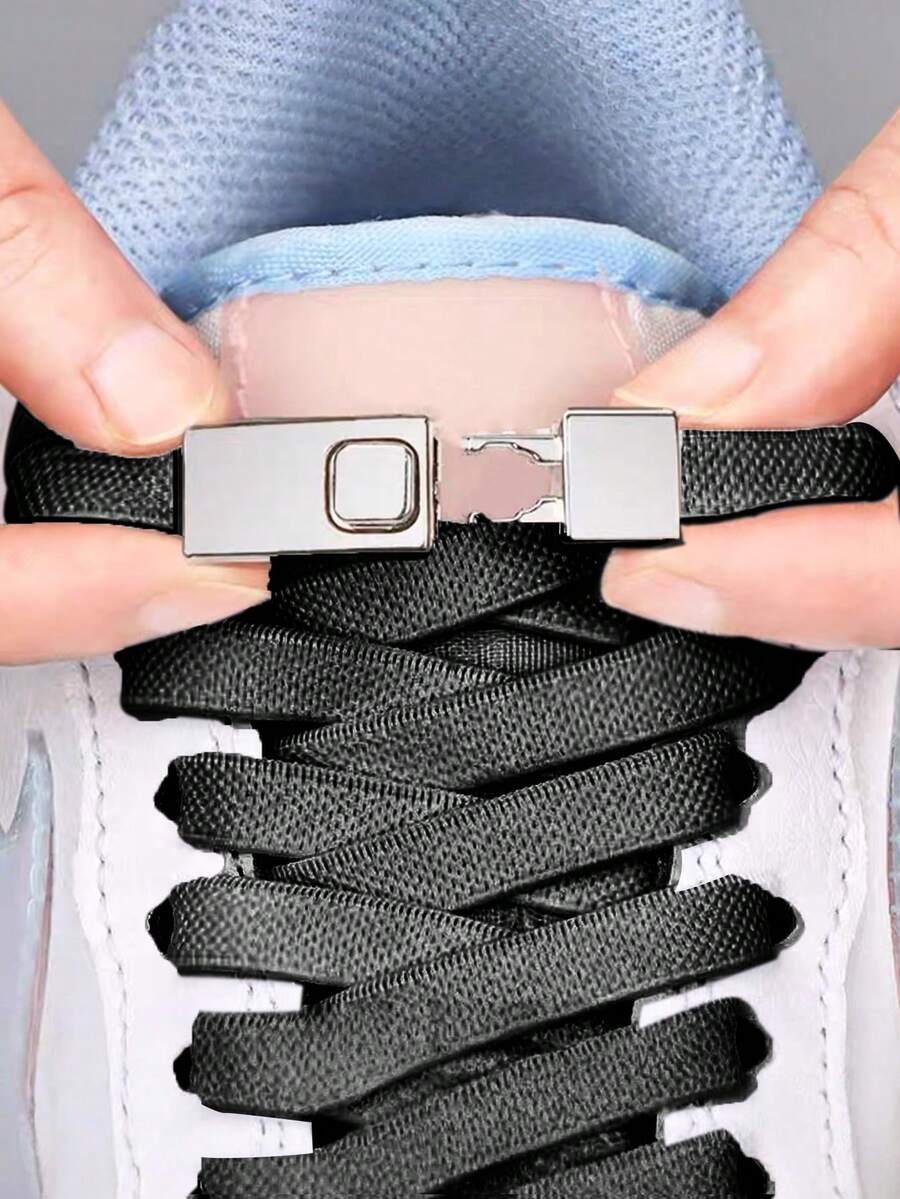 1双免系弹力鞋带，方便的宽松鞋带，适用于运动鞋、休闲鞋、皮鞋、踝靴及其他鞋类配件 - 黑色 - 查看 1