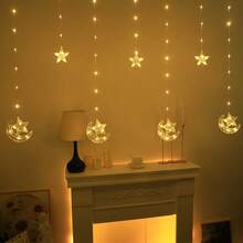 2m/6.56ft Inch Ramadan Star Moon LED Curtain Decoration Light String | Suitable For Ramadan, Valentine's Day, New Year, Cafes, Bedroom Walls, Wedding Parties, Room Window Decoration - Battery Powered, Battery Free - Multicolor - View 13