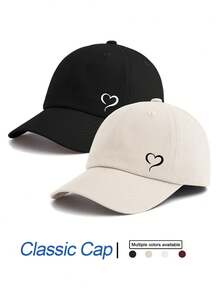 2顶心形印花棒球帽，经典时尚，柔软吸汗带，尺寸可调节，轻便防晒，百搭经典帽款，适合户外运动、日常佩戴、聚会度假，是送给家人和朋友的完美礼物。