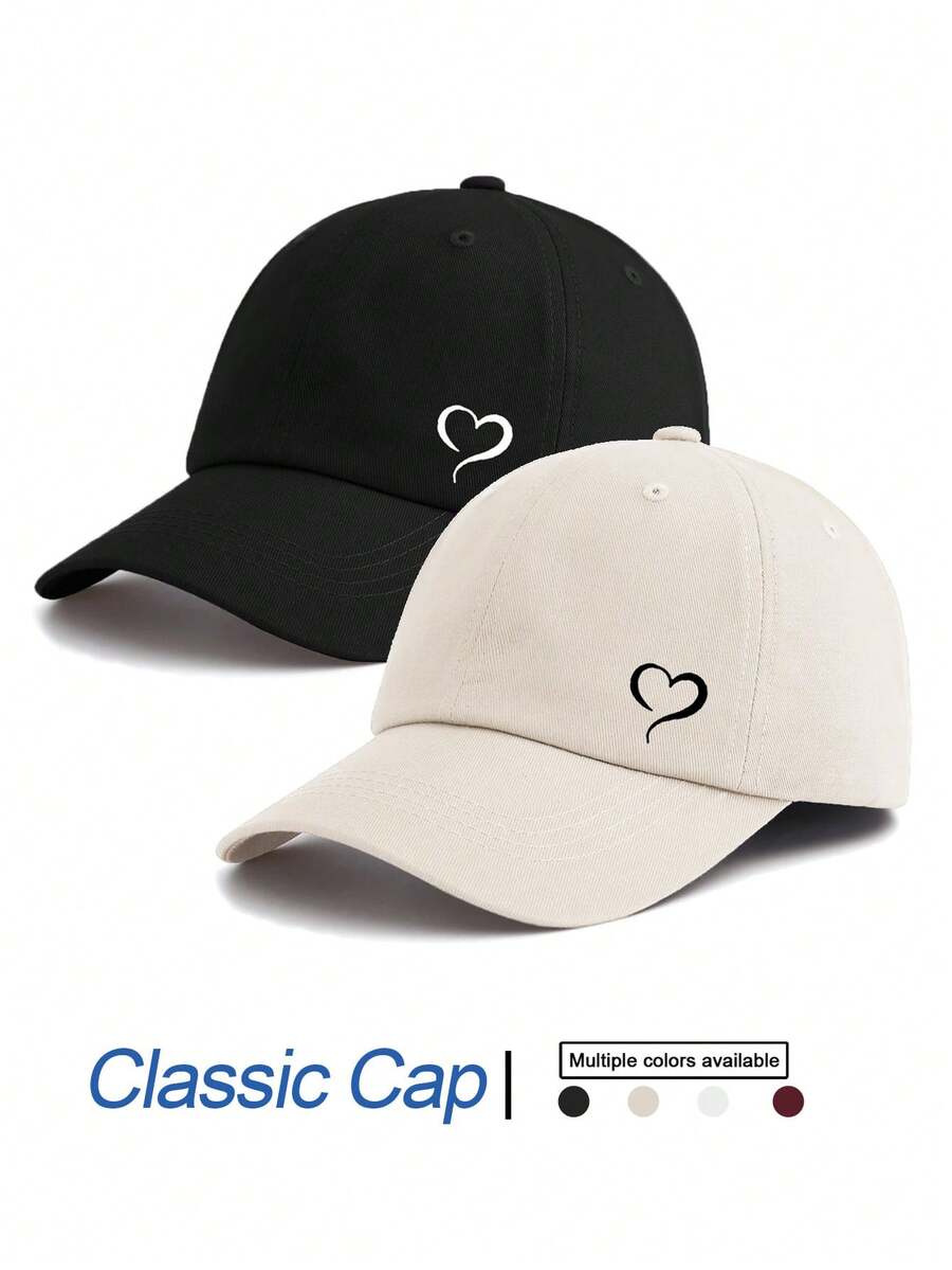 2顶心形印花棒球帽，经典时尚，柔软吸汗带，尺寸可调节，轻便防晒，百搭经典帽款，适合户外运动、日常佩戴、聚会度假，是送给家人和朋友的完美礼物。