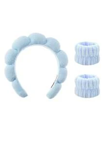 3pcs SPA Headband & Wristband Set, Fluffy Sponge Headband Suitable For Washing Face, Makeup, Skincare, Bubble Mask, Cosmetics, Hair Accessories, Cloud Headband, Hairband, Hair Hoop, Bathroom Decor - Multicolor - View 11