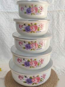 1 Set Multi-Color Enamel Sealed Container Set, Provides 10/12/14/16/18 Storage Capacity Bowls For Preserving Fruits And Vegetables, Multi-Purpose Food Storage, Round Lid, Dishwasher Lunch Box, Fashionable Enamel Bowls With Lids, Soup Bowl, Salad Bowl, Enamel Fridge Container For School, Camping, Portable Picnic And Office, Round Lunch Box - Multicolor Fresh-keeping Bowl - View 4