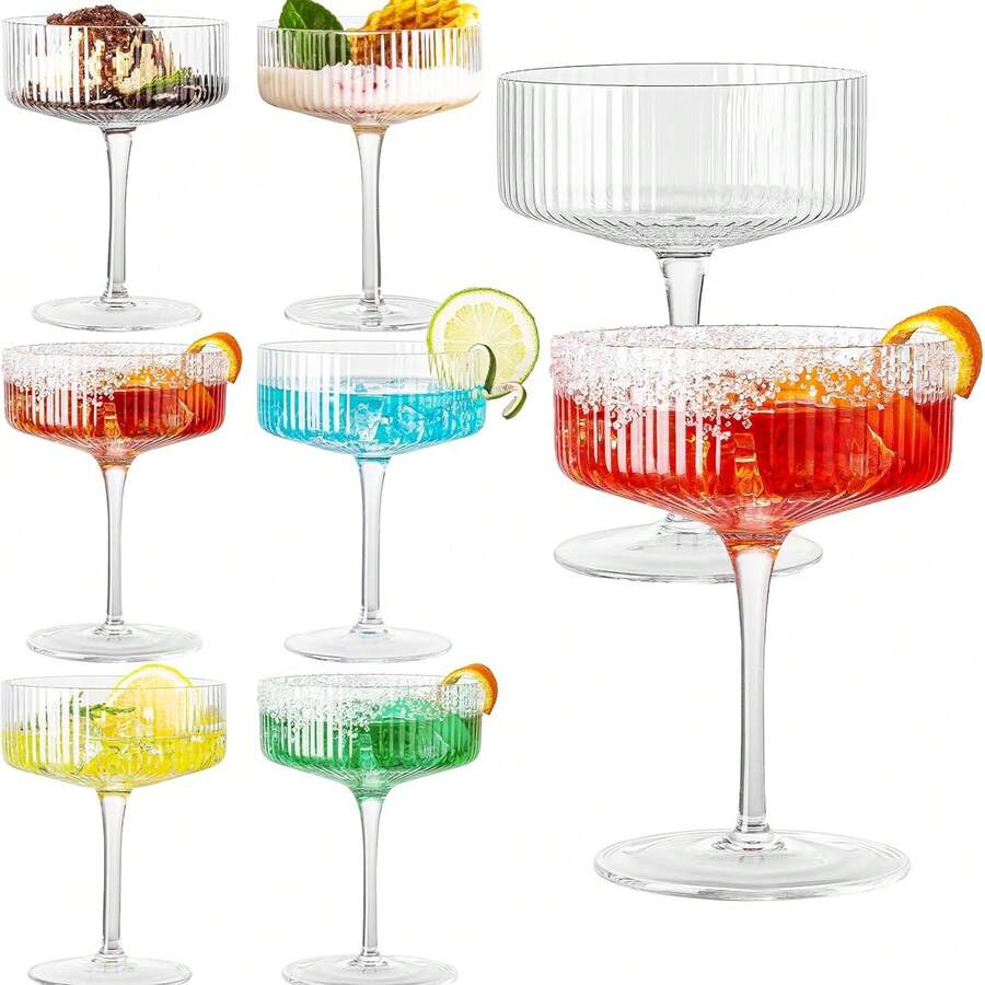 1/2/4/6pcs Vintage Ribbed Martini, Champagne And Cocktail Glasses, 8oz Ripple Tumblers For Indoor And Outdoor Gifts - Transparent - View 1