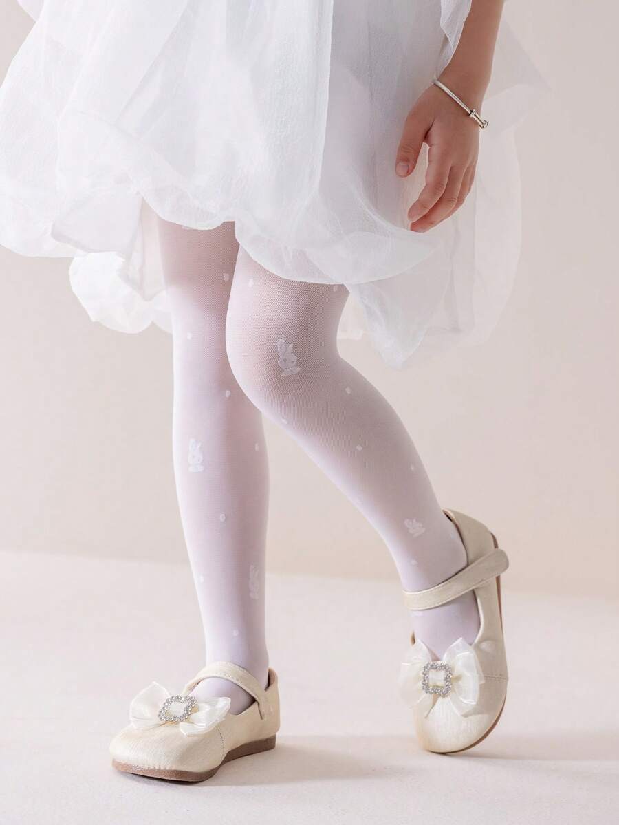1 chiếc quần legging trẻ em mùa xuân/hè họa tiết thỏ trắng, kiểu dáng tối giản cổ điển, thân thiện với da, thoải mái, nhẹ, thoáng khí, đa năng, phù hợp cho mặc hàng ngày, kỳ nghỉ, tiệc tùng, du lịch, đi học. - trắng - Xem 1