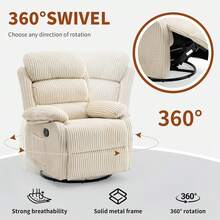 Adult 360 °   Rocking Recliner Chair,Nursery Rocker Reclining Chair With Side Pocket, A Comfy Upholstered Single Sofa Armchair. Suitable Living Room, Bedroom Nursing Use, Velvet Fabric In Beige 8H4O - Brown - View 9