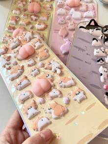 3D泡沫挤压减压贴纸，可爱动物图案（桃子、小狗、小猫），适用于手机壳、杯子、装饰品