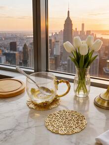 Bộ 6 miếng lót ly cocktail hình hoa hồng vàng, làm bằng chất liệu PVC, miếng lót ly rỗng hình hoa hồng tròn 3,94 inch, có thể giặt, dễ vệ sinh, có thể lau sạch, không trơn trượt, chịu nhiệt, thích hợp để trang trí phòng, trang trí bàn ăn, trang trí nhà cửa, lý tưởng cho các ngày lễ, tiệc tùng, sinh nhật, đám cưới và bữa tối - Vàng - Xem 4