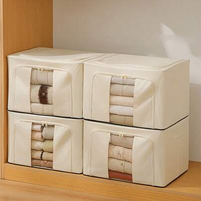 1pc Foldable Oxford Cloth Clothes Storage Box, Large Capacity Dust-Proof Quilt Storage Container, Wardrobe Organizer, Antibacterial Moisture-Proof Zipper Closet Storage Cabinet, Fabric Pants Sorting Storage Box