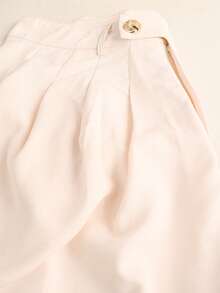 Women's High Waist Loose Pleated Asymmetrical Casual Pants, Spring/Autumn Button Relaxed Linen High-Quality Trousers - 杏色 - 查看 4