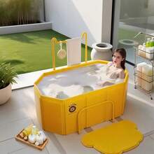 1pc Portable U-Shaped Bathtub, Foldable Design For Easy Use And Storage. Large Size: 47.24*23.62*19.68 Inches, Suitable For 2 People. Equipped With Towel Rack And Bathrobe Rack, Thick Insulation Design To Extend Hot Water Usage Time.