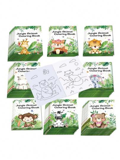 8pcs Jungle Animal Theme Baby Party Graffiti Coloring Books, Suitable For 1st Birthday Party, Jungle Animal Theme DIY Hand-Painted Graffiti Books, Mini Jungle Animal Coloring Books, DIY Art Painting Set, Mini Activity Pages, Ideal For Birthday Gifts, Party Favors Or Baby Shower Gifts.