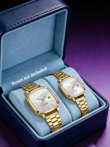 1 Pair Stainless Steel Couple Watches, Quartz Movement, Square Dial Design, Luminous, Calendar, Business & Casual Wear, Best Gift For Couples, Back To School, Valentine's Day