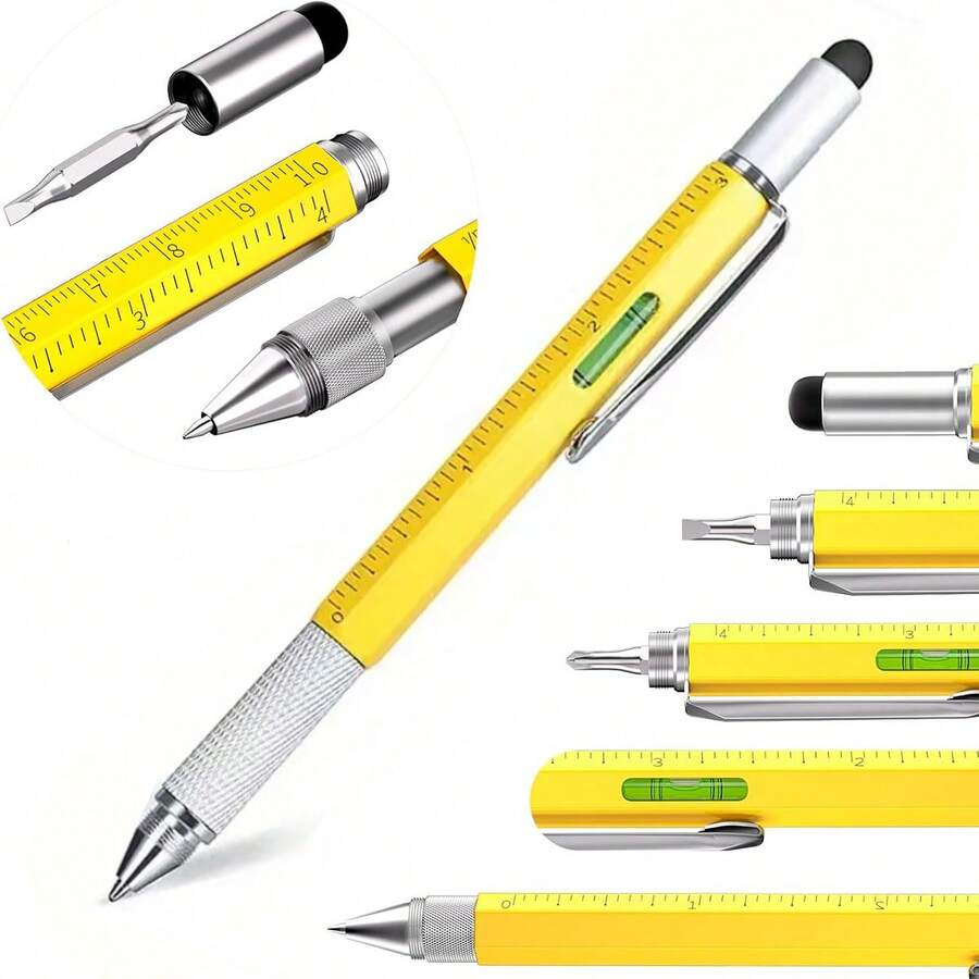 6-In-1 Multifunctional Tool Pen, All-In-One Technical Pen With Flathead & Phillips Screwdriver, Ballpoint Pen, Stylus, Ruler, Level - Multicolor - View 1