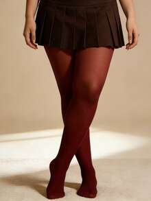 Curve-Flattering, Charming, Suitable For Night - Plus Size Wine Red Slim-Fit Leggings, A Romantic Choice For Date Night. - Burgundy - View 5