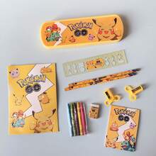 pokemon Pokémon Stationery Gift Set, Cross-Border Pikachu Stationery Set, Student Reward Gift, Officially Licensed Pokémon Pikachu Cartoon Character Style Stationery Gift Box Set, Including Pencils, Notebook, Pencil Sharpener, Pencil Case, Ruler And Eraser, Crayons