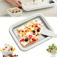 3件套（托盘+2个刮刀）不锈钢手动卷式冰淇淋机套装，家用卷式冰淇淋机，带冷冻托盘和2个刮刀，DIY冰淇淋托盘，不锈钢冷冻甜点机，适合情人节礼物、饮料调制、奶茶店、家庭鸡尾酒、夏季特色饮品、咖啡机、饮料爱好者、派对食品准备，制作清爽创意特色饮品，冰淇淋机，刨冰，冰淇淋，意式冰淇淋机。