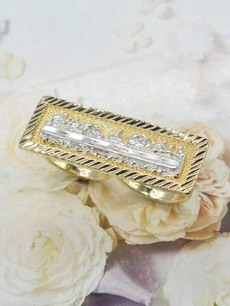 1 pieza Anillo doble de dedo de moda estilo hip hop con diseño de La Última Cena, anillo hueco conectado, adecuado para uso diario de hombres, fiestas, gran regalo para Halloween, Navidad, Pascua, novio